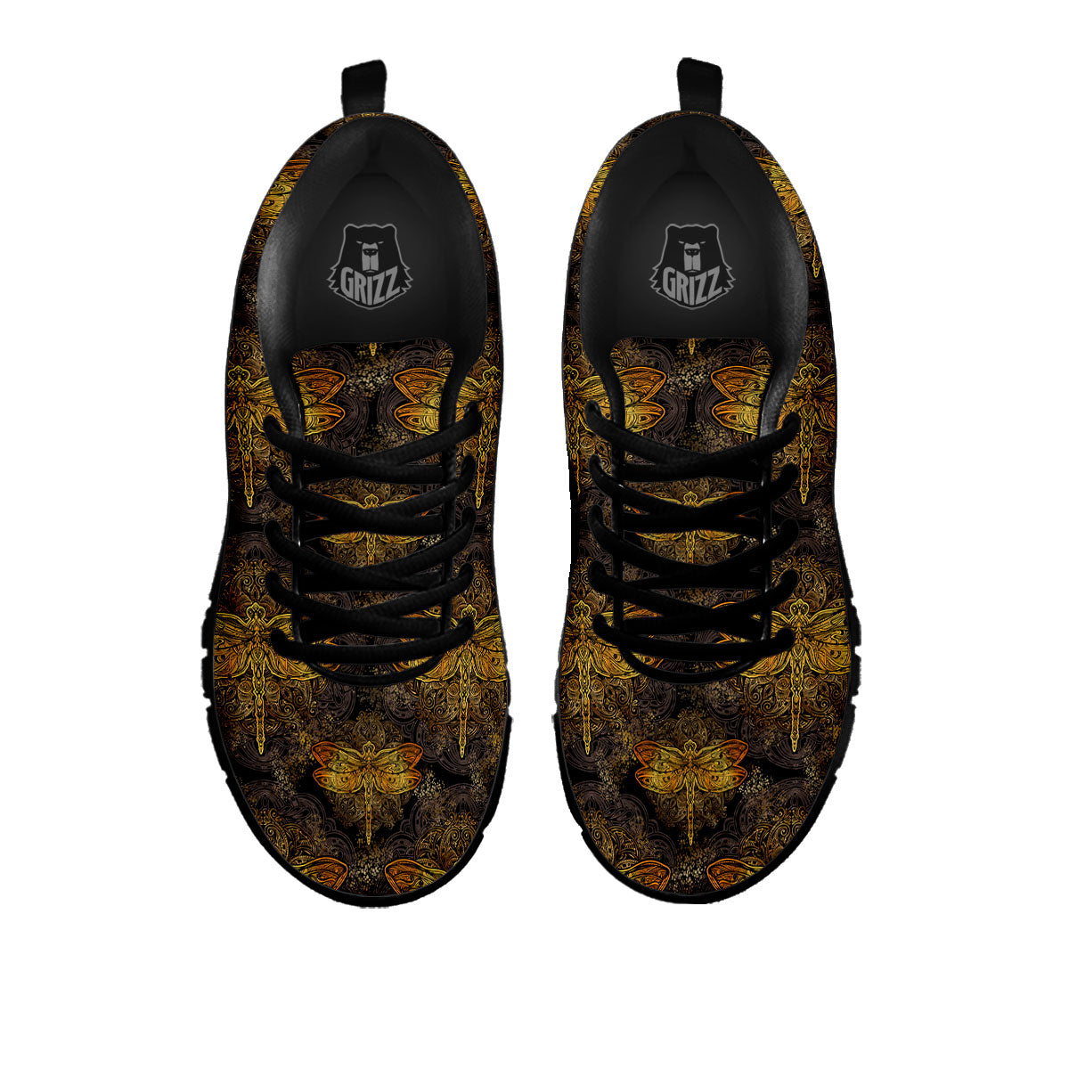 Dragonfly Spiritual Golden Print Black Sneaker-grizzshop