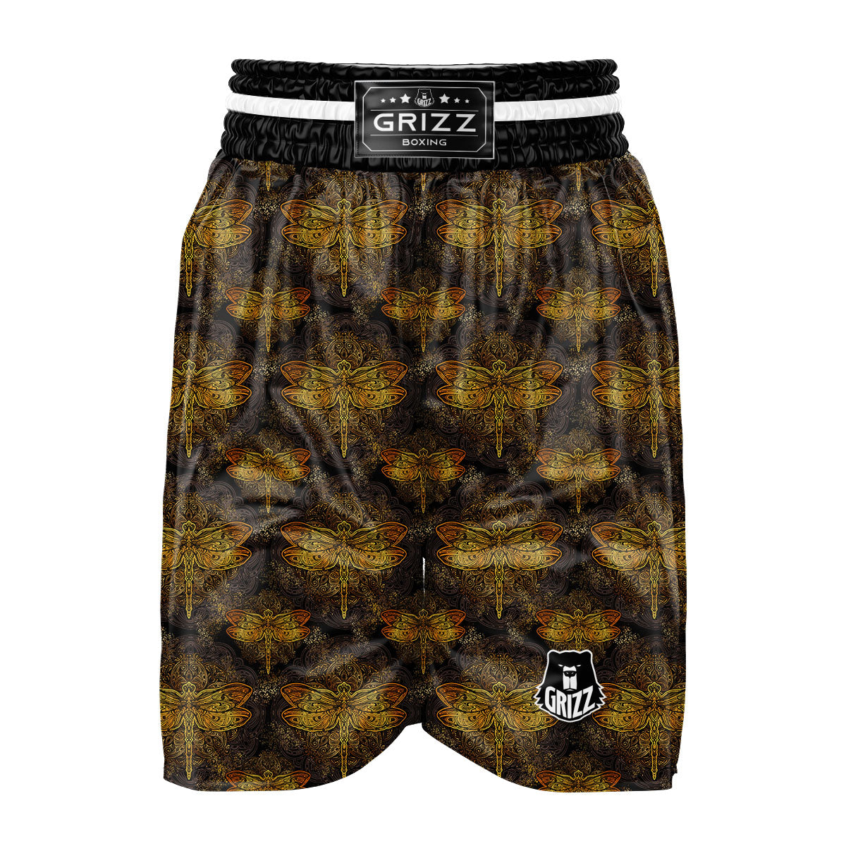 Dragonfly Spiritual Golden Print Boxing Shorts-grizzshop
