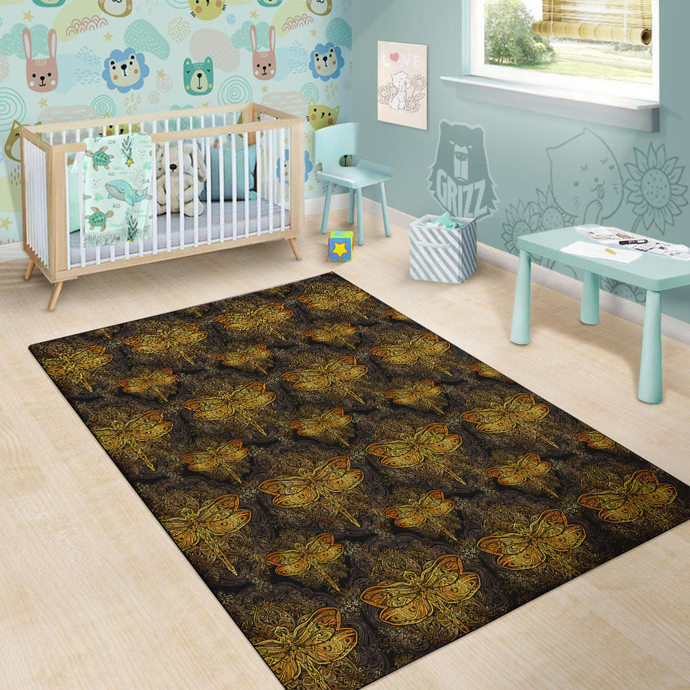 Dragonfly Spiritual Golden Print Floor Mat-grizzshop