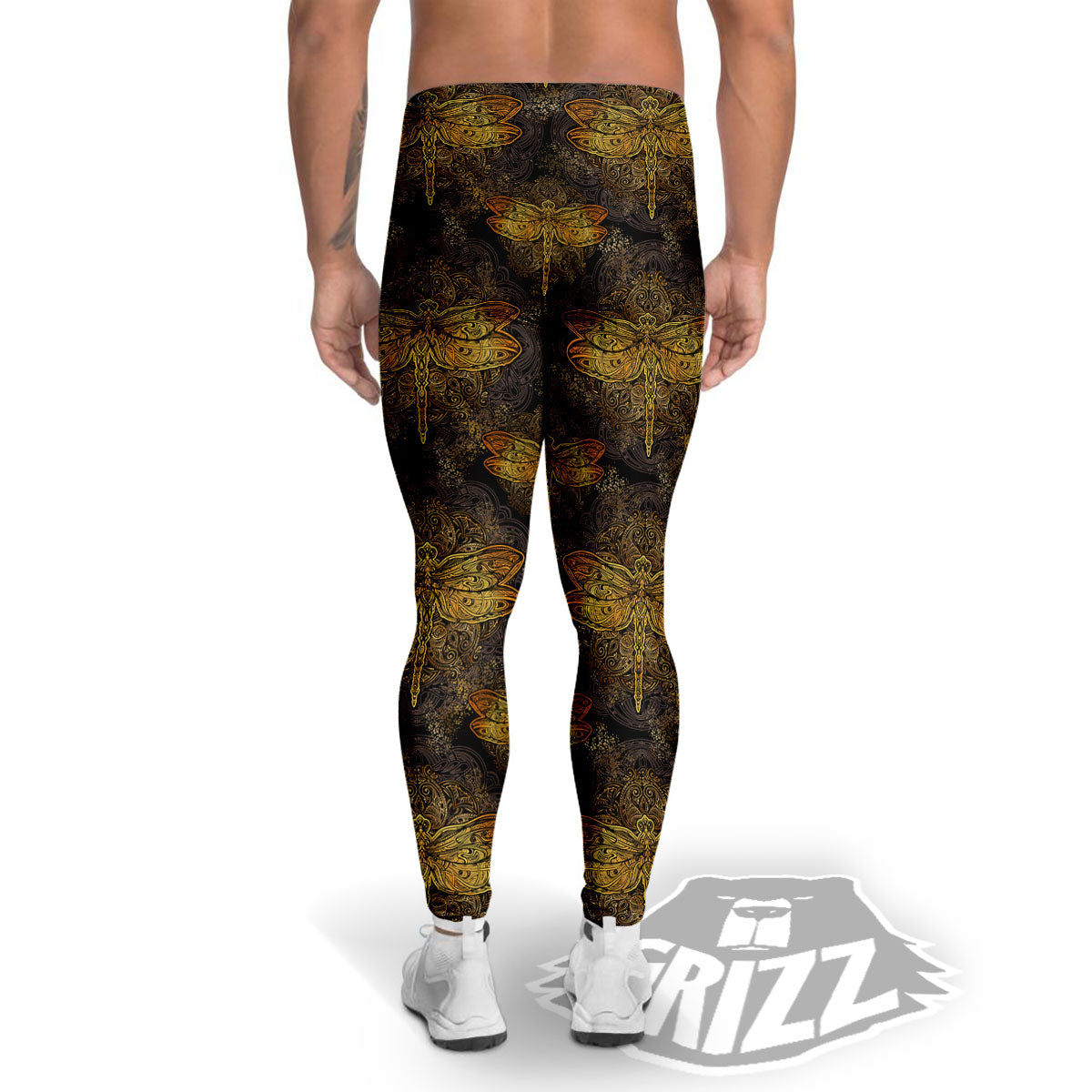 Dragonfly Spiritual Golden Print Men's Leggings-grizzshop