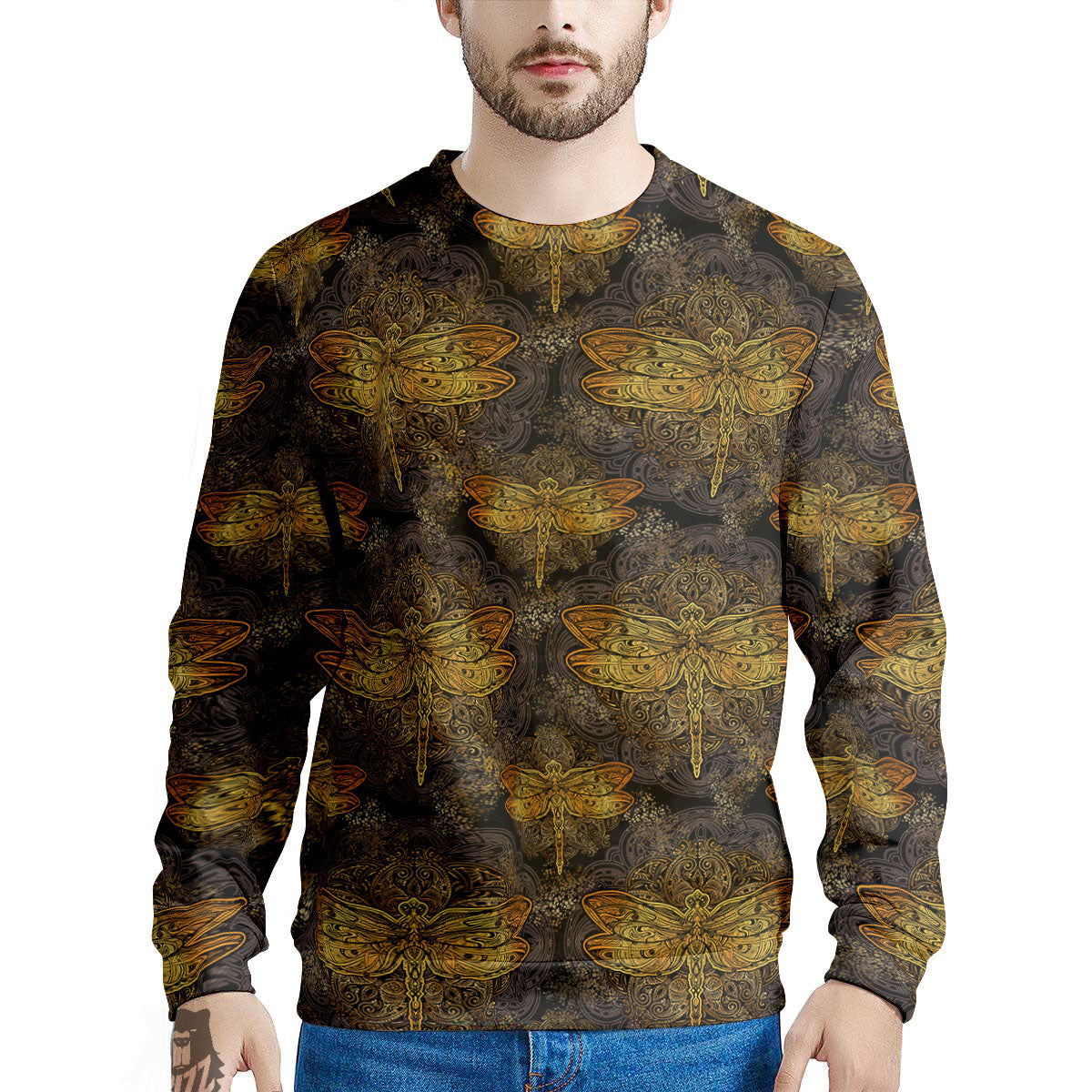 Dragonfly Spiritual Golden Print Men's Sweatshirt-grizzshop