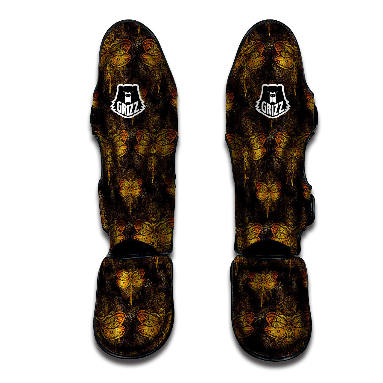 Dragonfly Spiritual Golden Print Muay Thai Shin Guards-grizzshop
