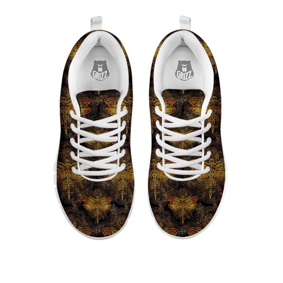 Dragonfly Spiritual Golden Print White Sneaker-grizzshop
