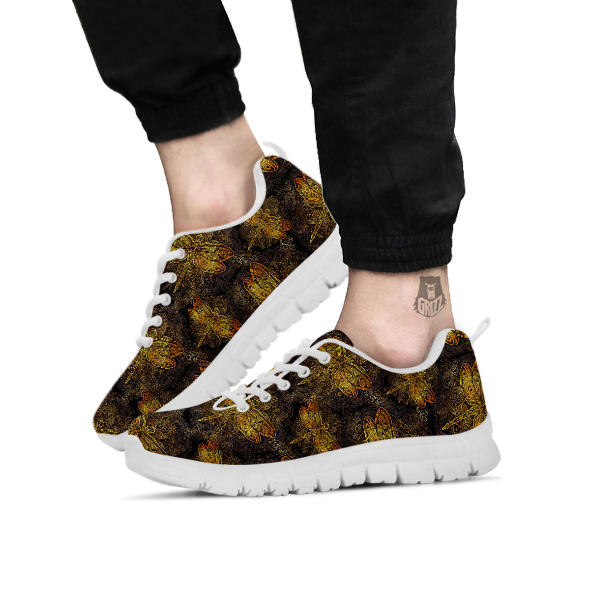 Dragonfly Spiritual Golden Print White Sneaker-grizzshop
