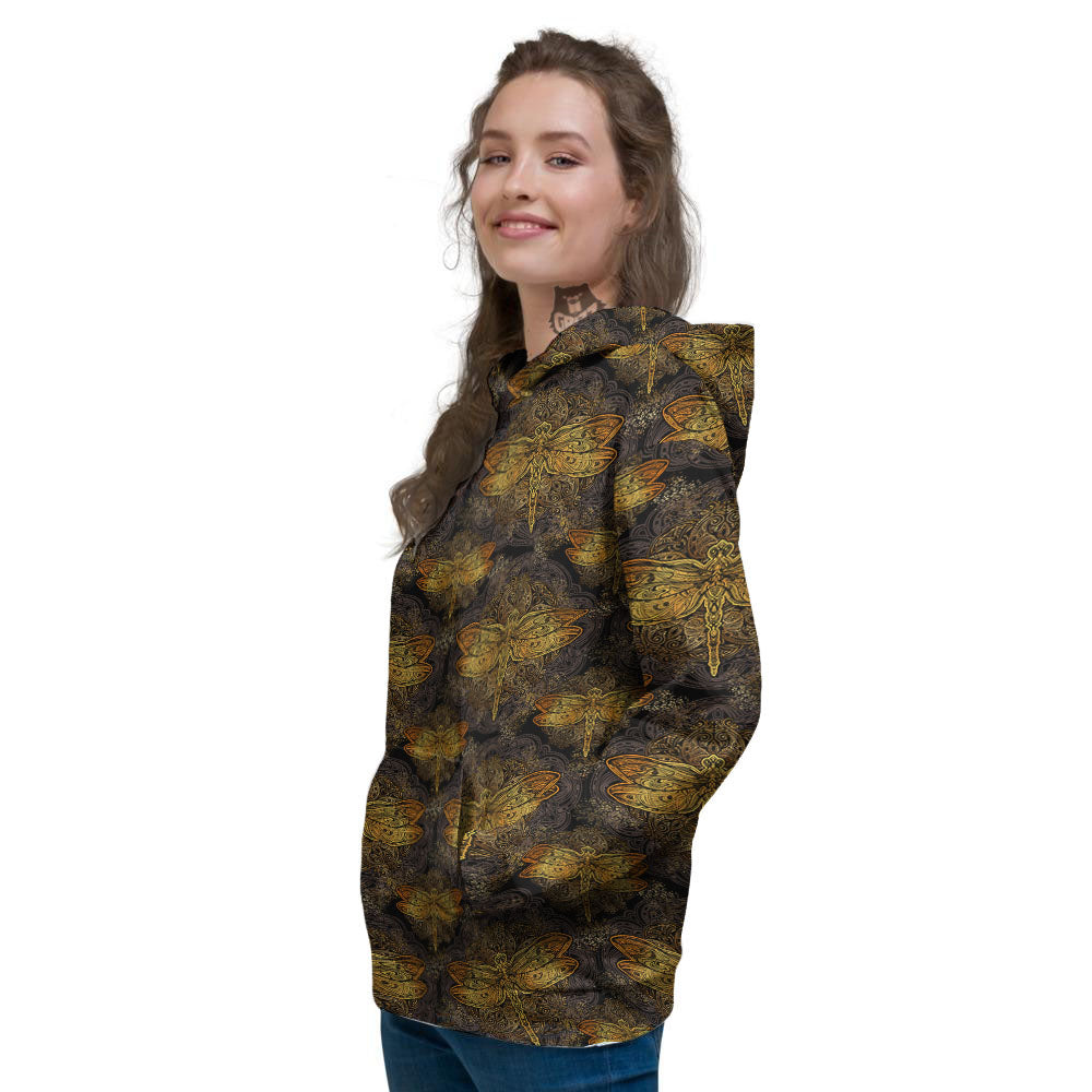 Dragonfly Spiritual Golden Print Women's Hoodie-grizzshop