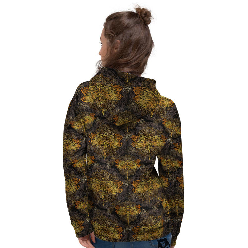 Dragonfly Spiritual Golden Print Women's Hoodie-grizzshop