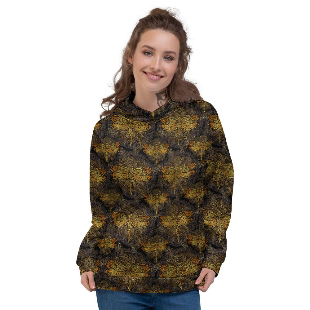 Dragonfly Spiritual Golden Print Women's Hoodie-grizzshop