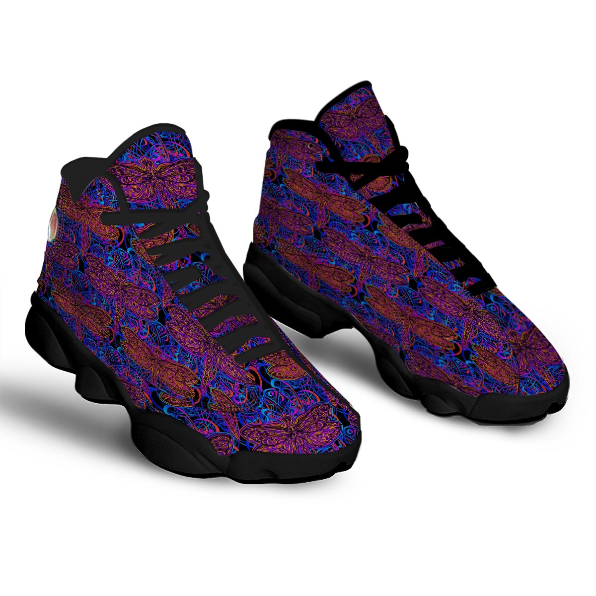 Dragonfly Trippy Print Pattern Black Basketball Shoes-grizzshop