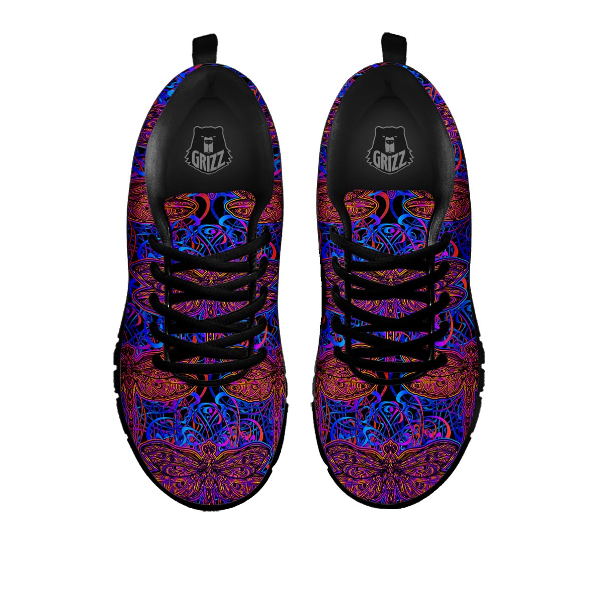 Dragonfly Trippy Print Pattern Black Sneaker-grizzshop