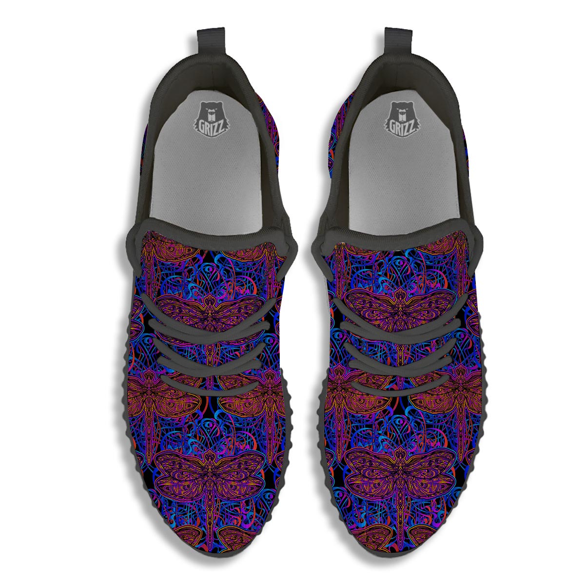 Dragonfly Trippy Print Pattern Black Walking Shoes-grizzshop