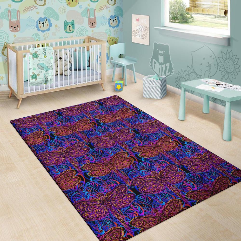 Dragonfly Trippy Print Pattern Floor Mat-grizzshop