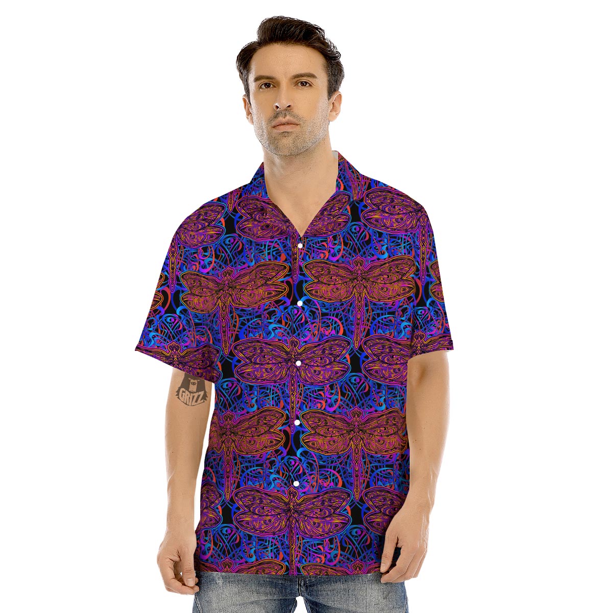 Dragonfly Trippy Print Pattern Men's Hawaiian Shirt-grizzshop