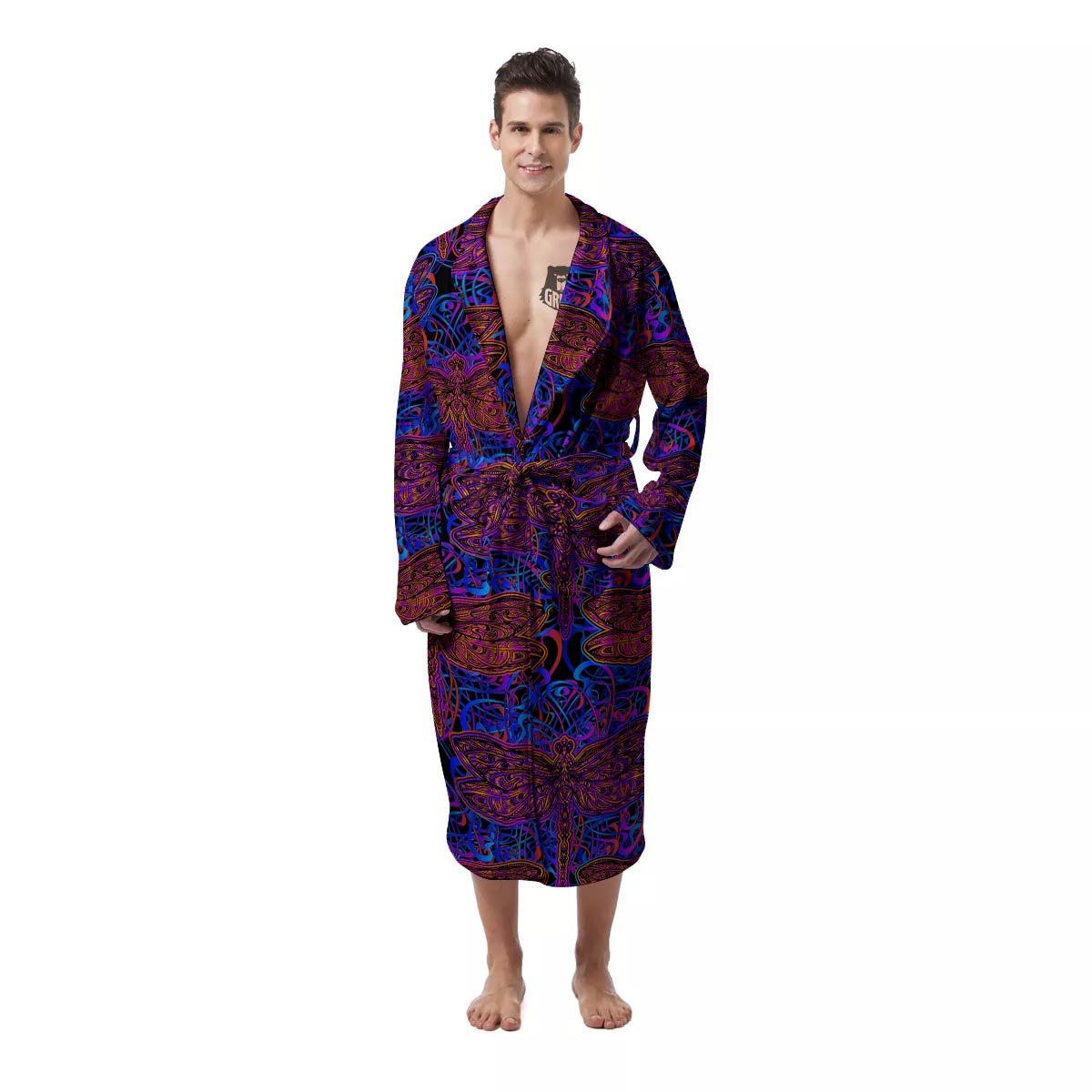 Dragonfly Trippy Print Pattern Men's Robe-grizzshop