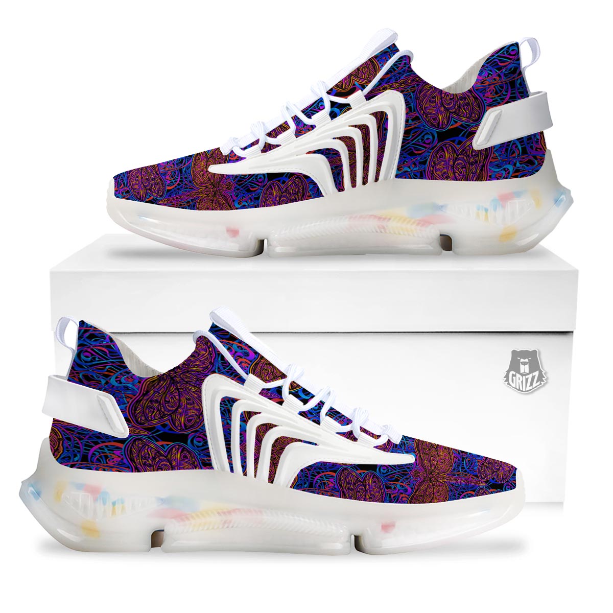 Dragonfly Trippy Print Pattern White Gym Shoes-grizzshop
