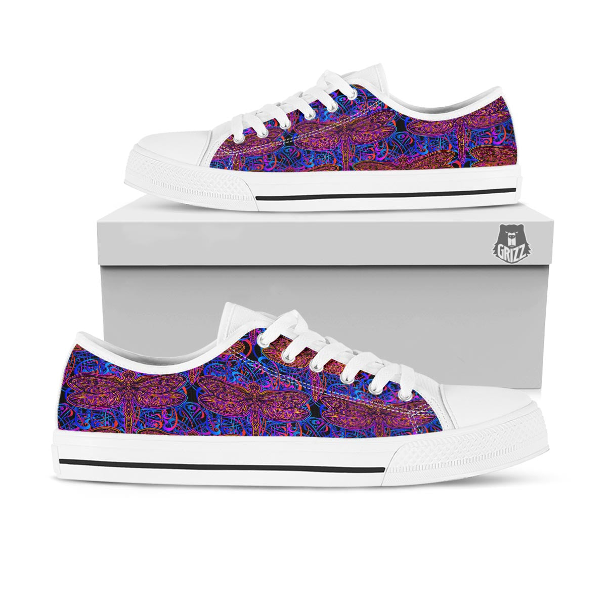 Dragonfly Trippy Print Pattern White Low Top Shoes-grizzshop