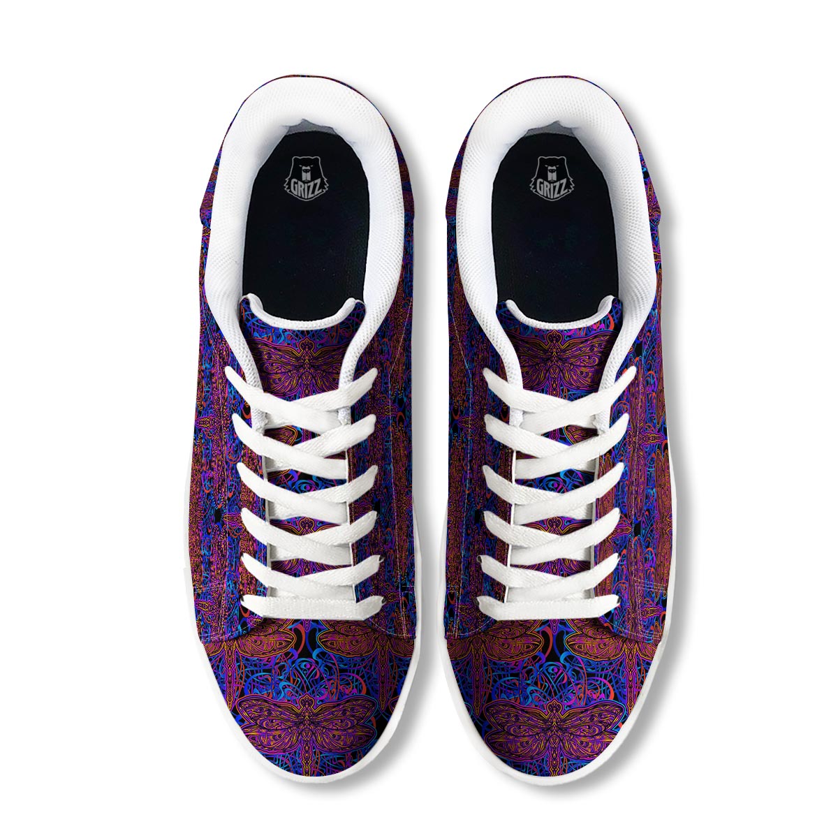 Dragonfly Trippy Print Pattern White Low Top Sneakers-grizzshop