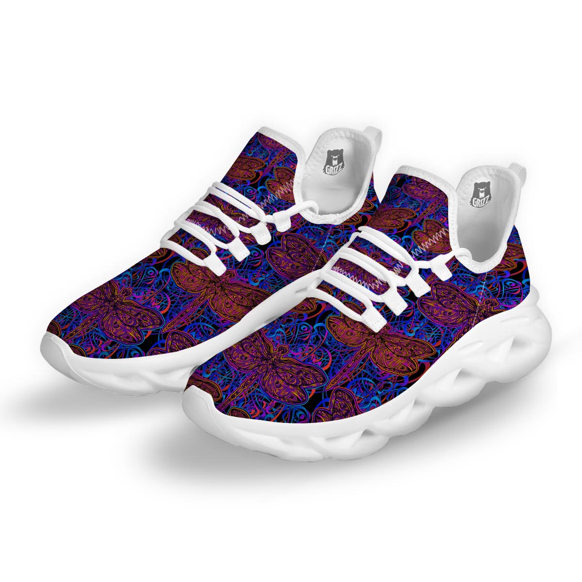 Dragonfly Trippy Print Pattern White Running Shoes-grizzshop
