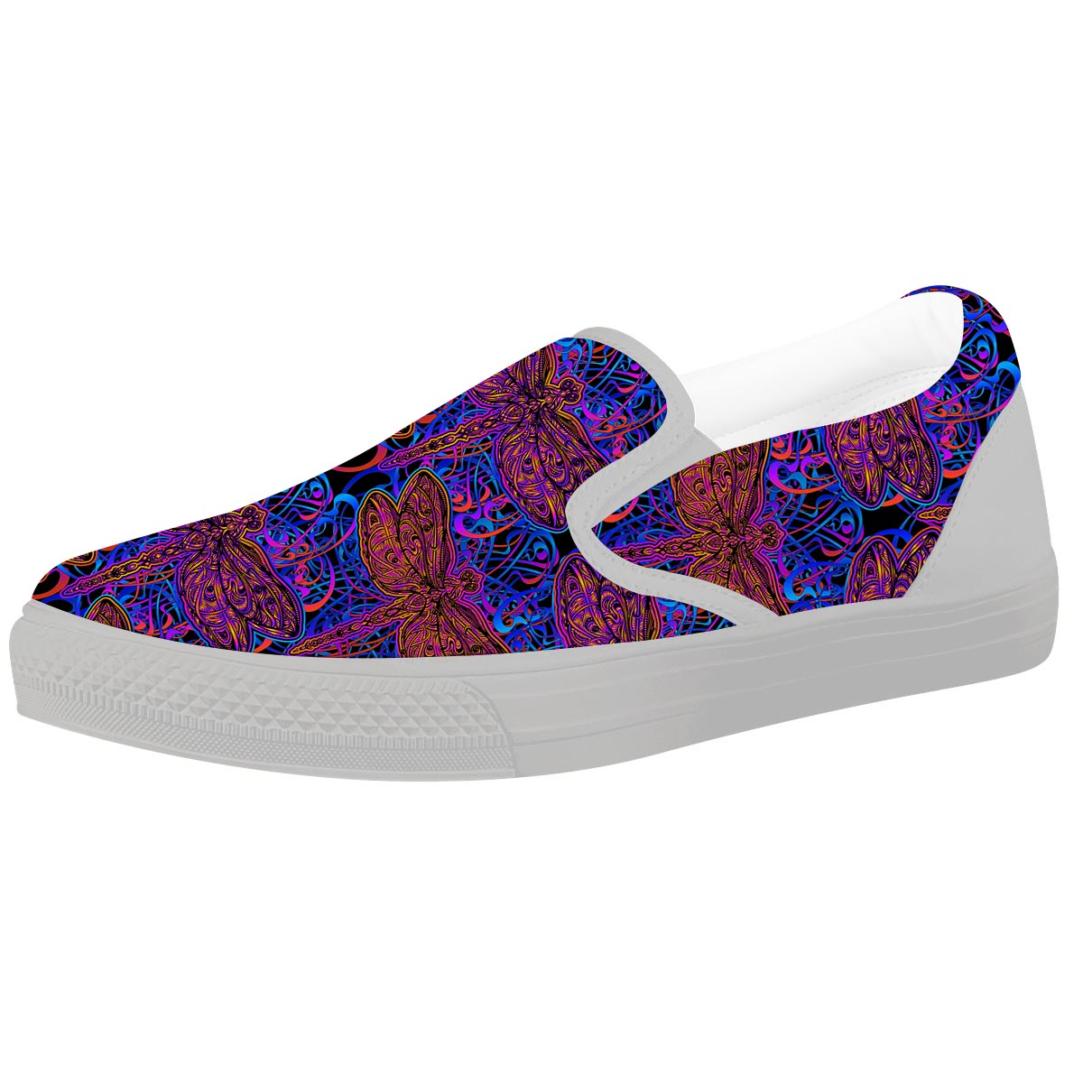 Dragonfly Trippy Print Pattern White Slip On Shoes-grizzshop