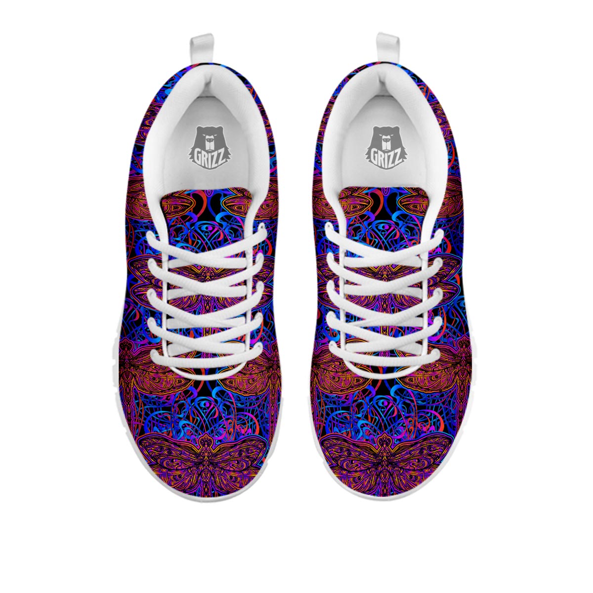 Dragonfly Trippy Print Pattern White Sneaker-grizzshop