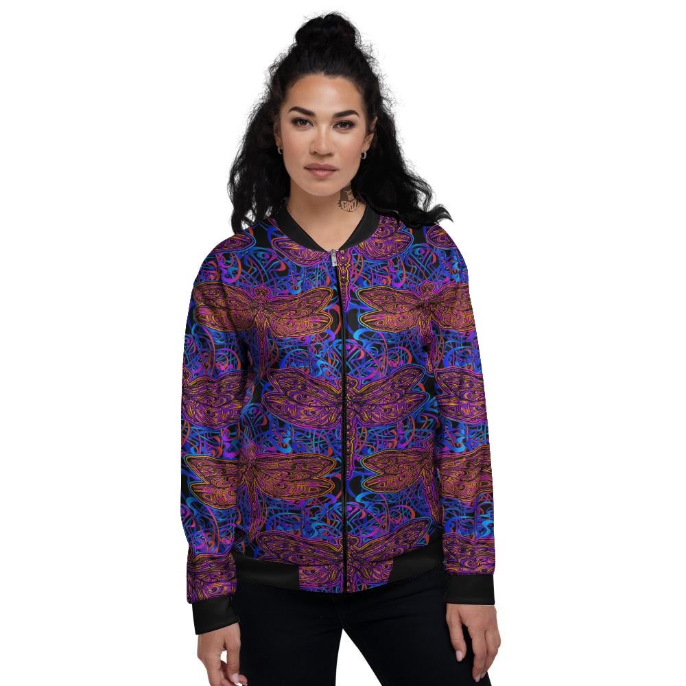 Dragonfly Trippy Print Pattern Women's Bomber Jacket-grizzshop