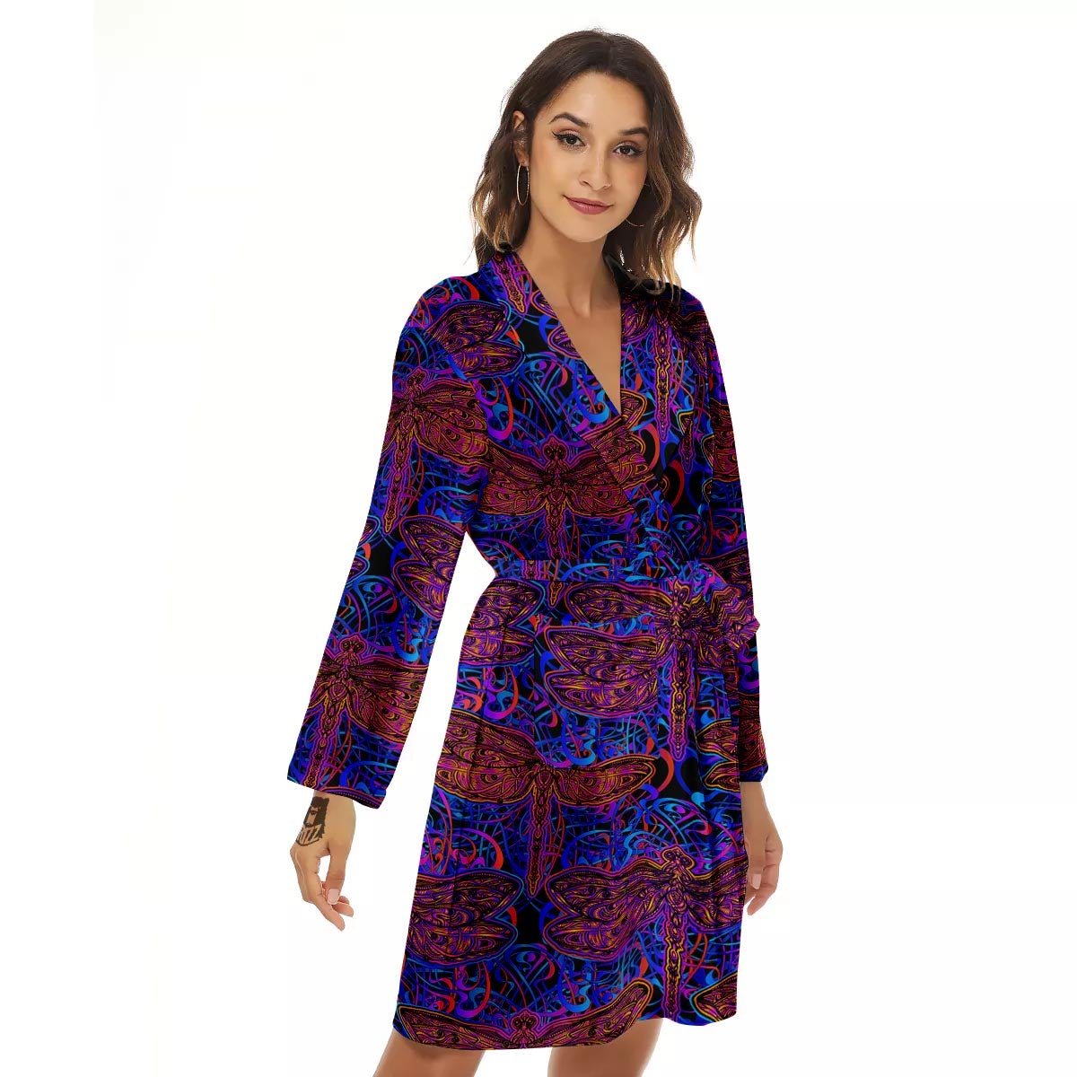 Dragonfly Trippy Print Pattern Women's Robe-grizzshop