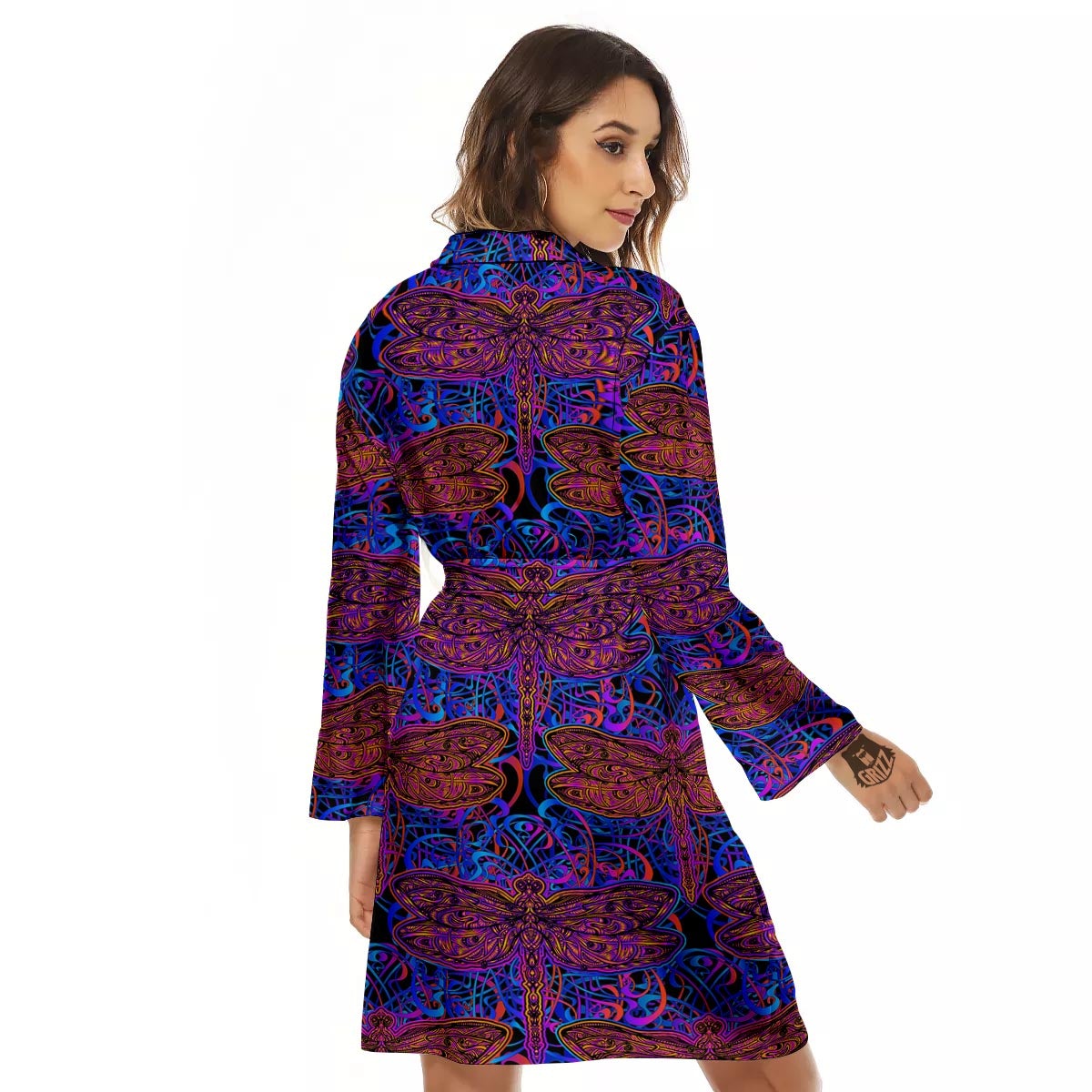Dragonfly Trippy Print Pattern Women's Robe-grizzshop