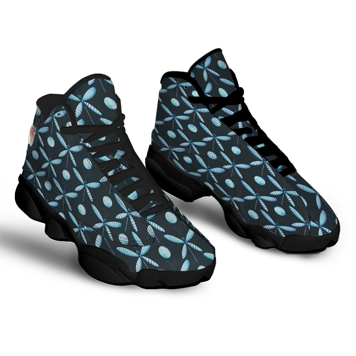 Dragonfly Turquoise Print Pattern Black Basketball Shoes-grizzshop