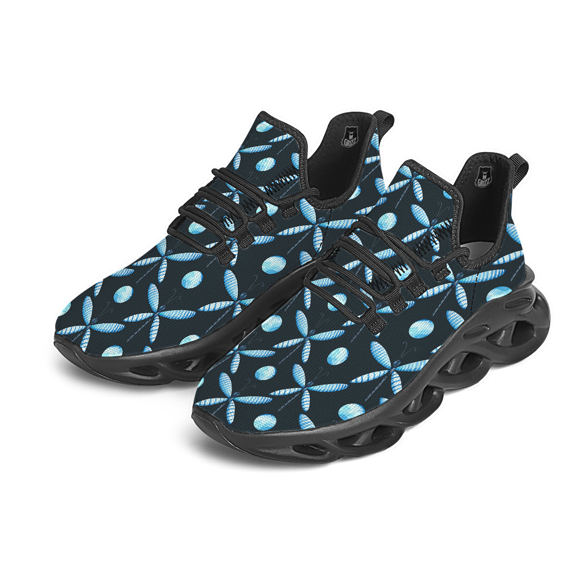 Dragonfly Turquoise Print Pattern Black Running Shoes-grizzshop