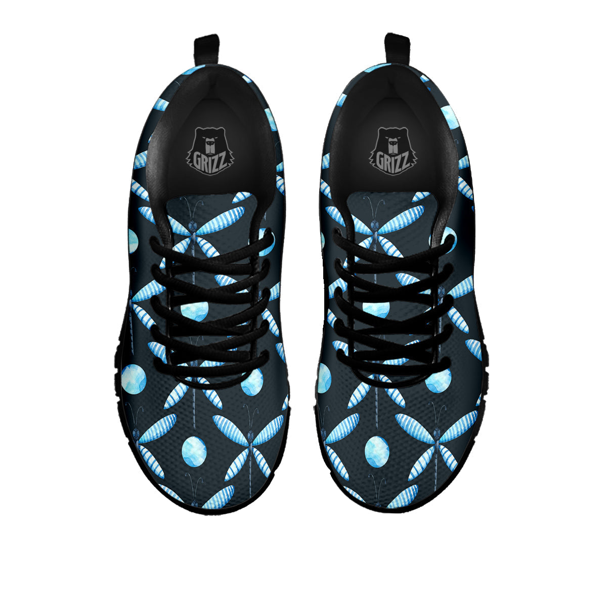 Dragonfly Turquoise Print Pattern Black Sneaker-grizzshop