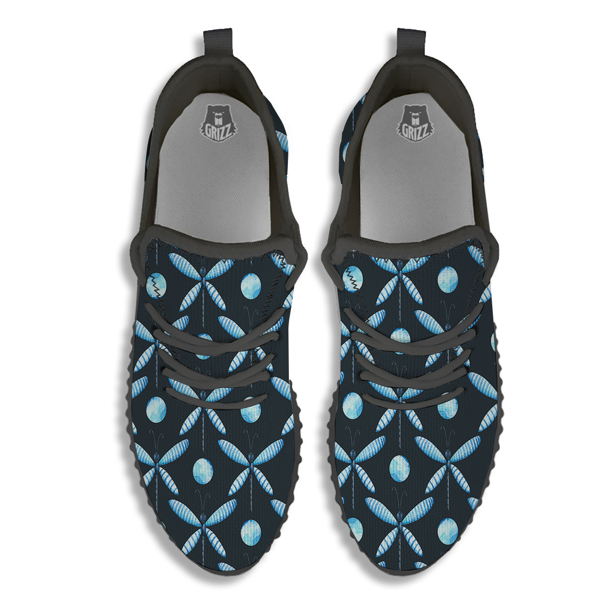 Dragonfly Turquoise Print Pattern Black Walking Shoes-grizzshop