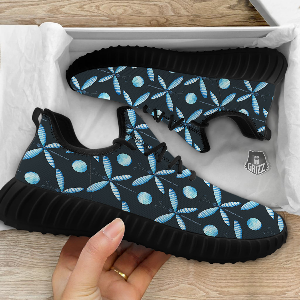 Dragonfly Turquoise Print Pattern Black Walking Shoes-grizzshop