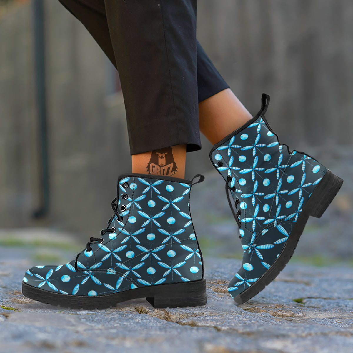 Dragonfly Turquoise Print Pattern Leather Boots-grizzshop