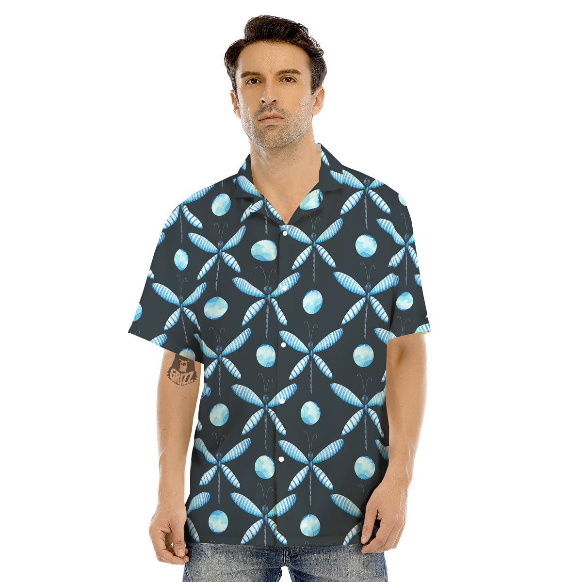 Dragonfly Turquoise Print Pattern Men's Hawaiian Shirt-grizzshop