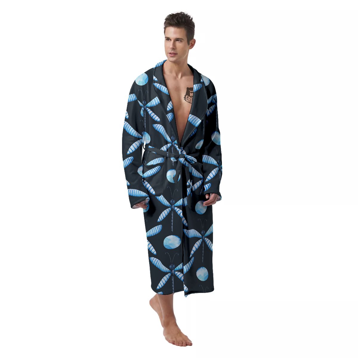 Dragonfly Turquoise Print Pattern Men's Robe-grizzshop