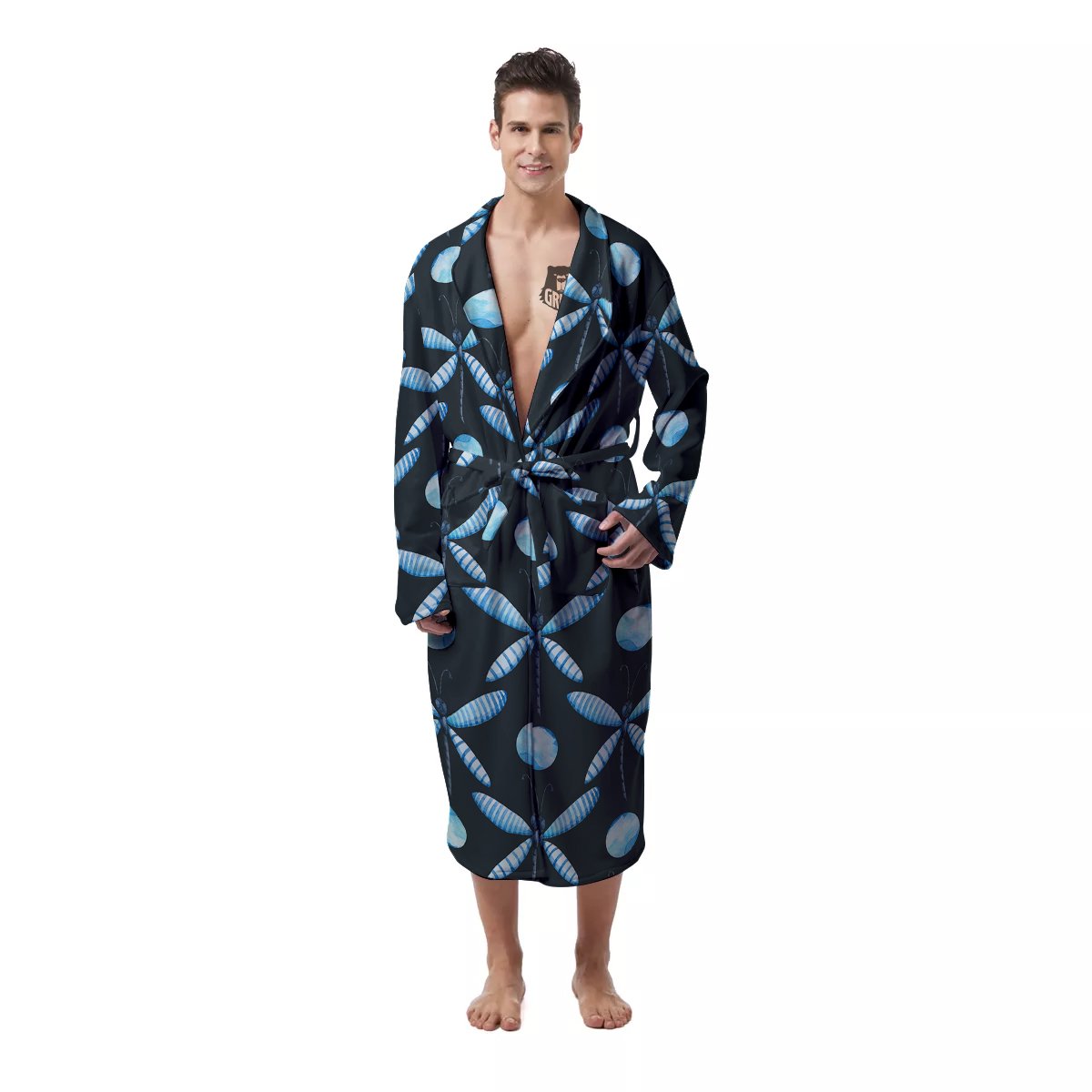 Dragonfly Turquoise Print Pattern Men's Robe-grizzshop