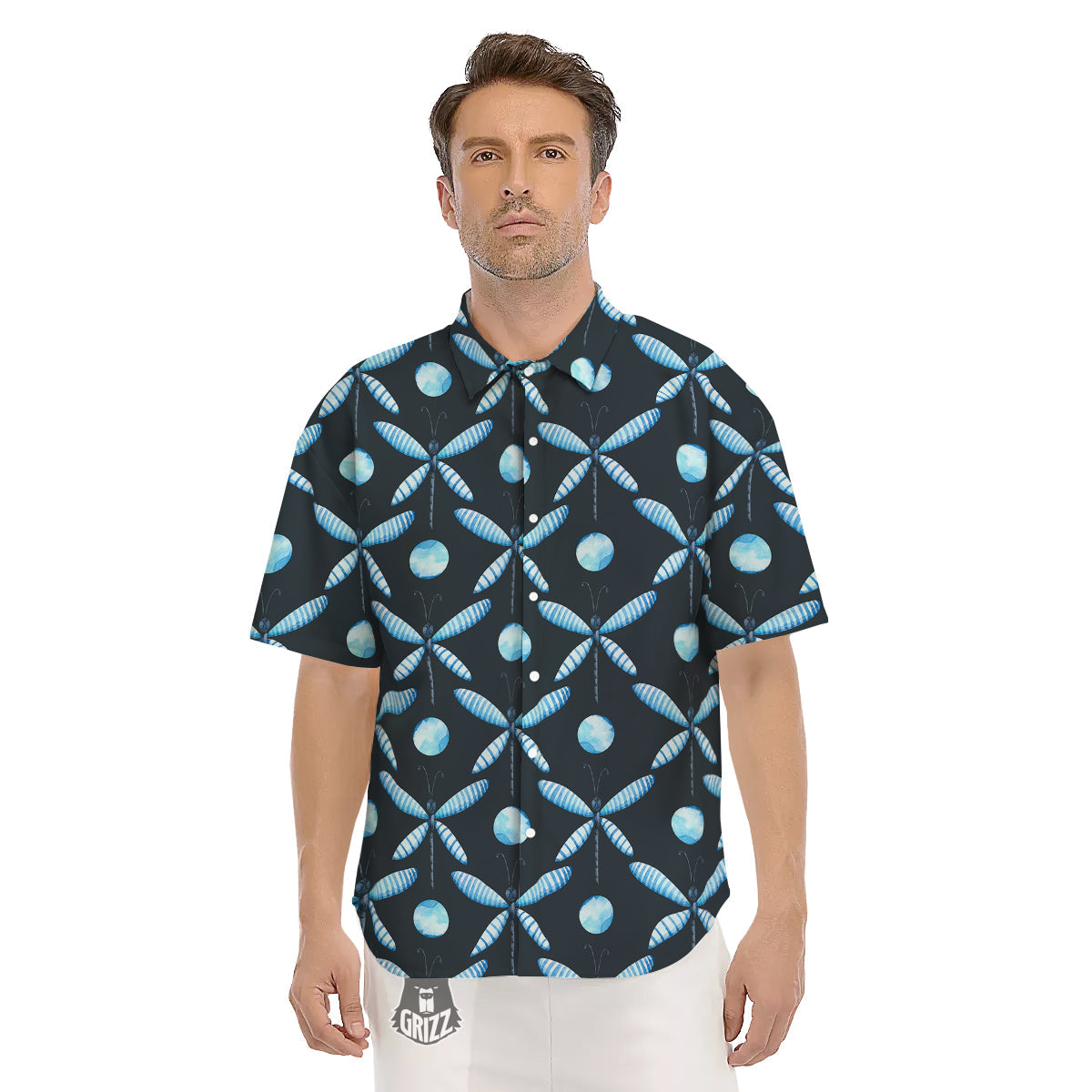 Dragonfly Turquoise Print Pattern Men's Short Sleeve Shirts-grizzshop