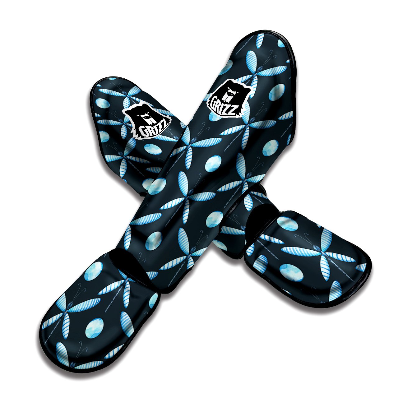 Dragonfly Turquoise Print Pattern Muay Thai Shin Guards-grizzshop