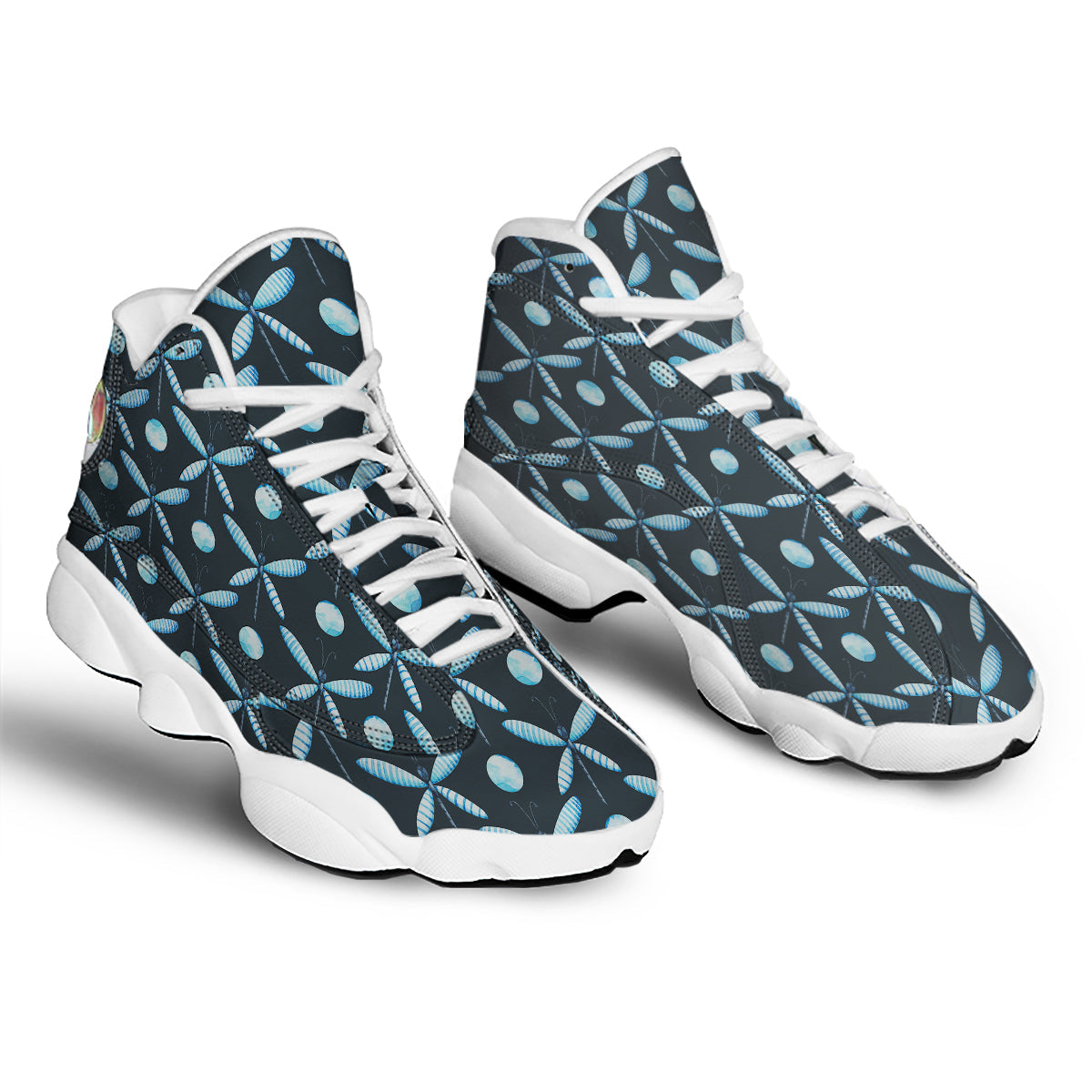 Dragonfly Turquoise Print Pattern White Basketball Shoes-grizzshop