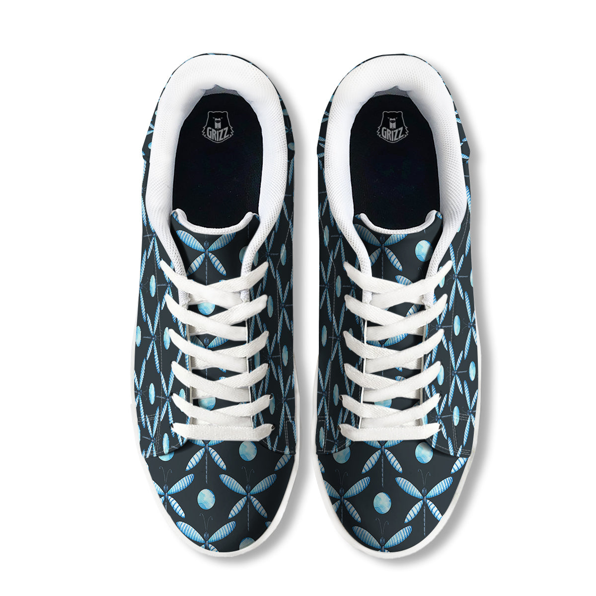 Dragonfly Turquoise Print Pattern White Low Top Sneakers-grizzshop