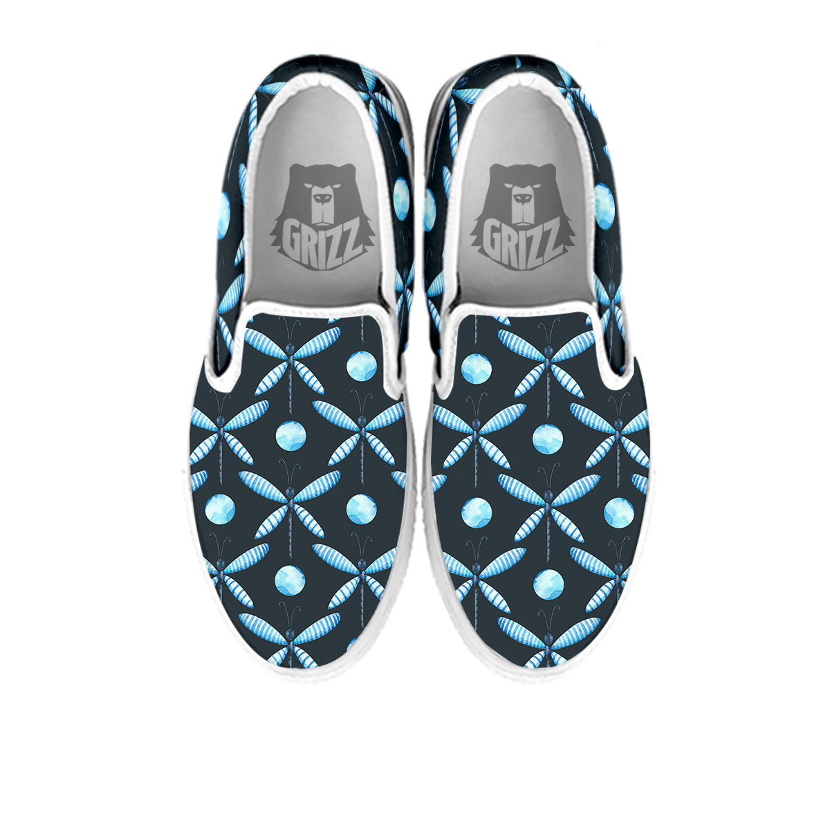 Dragonfly Turquoise Print Pattern White Slip On Shoes-grizzshop