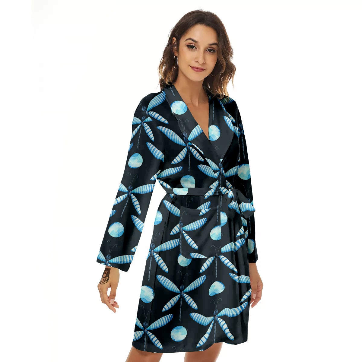 Dragonfly Turquoise Print Pattern Women's Robe-grizzshop
