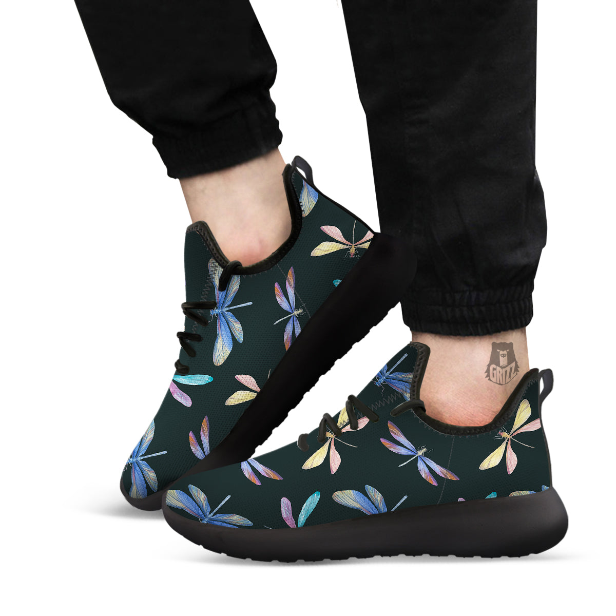 Dragonfly Vintage Print Pattern Black Athletic Shoes-grizzshop