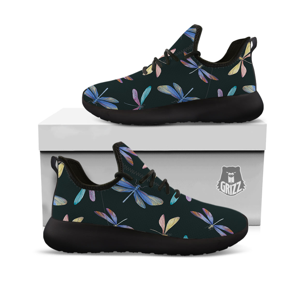 Dragonfly Vintage Print Pattern Black Athletic Shoes-grizzshop