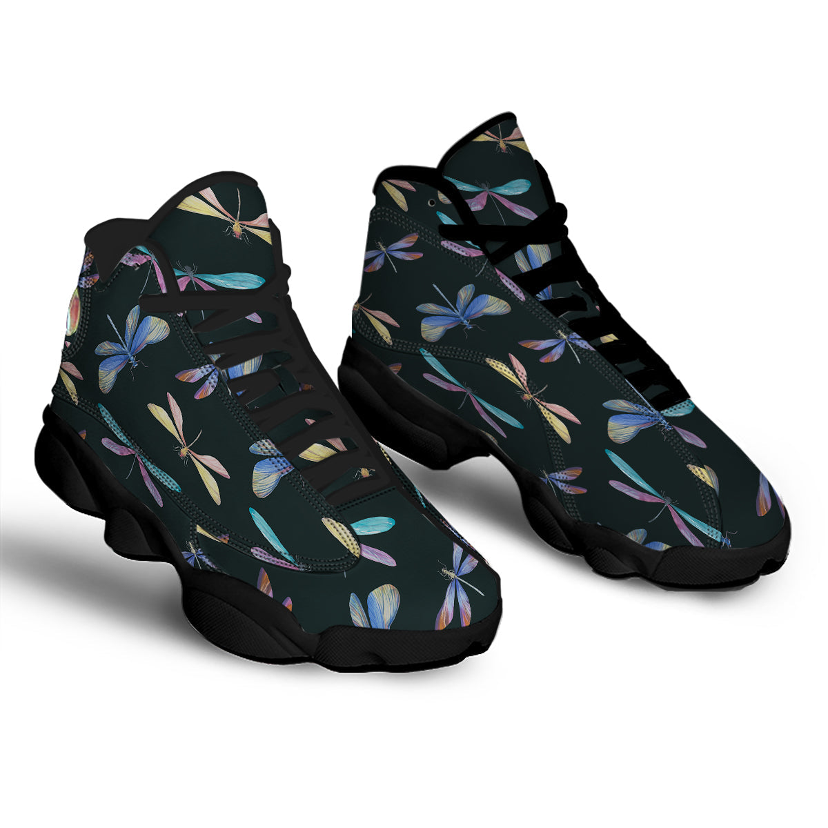 Dragonfly Vintage Print Pattern Black Basketball Shoes-grizzshop