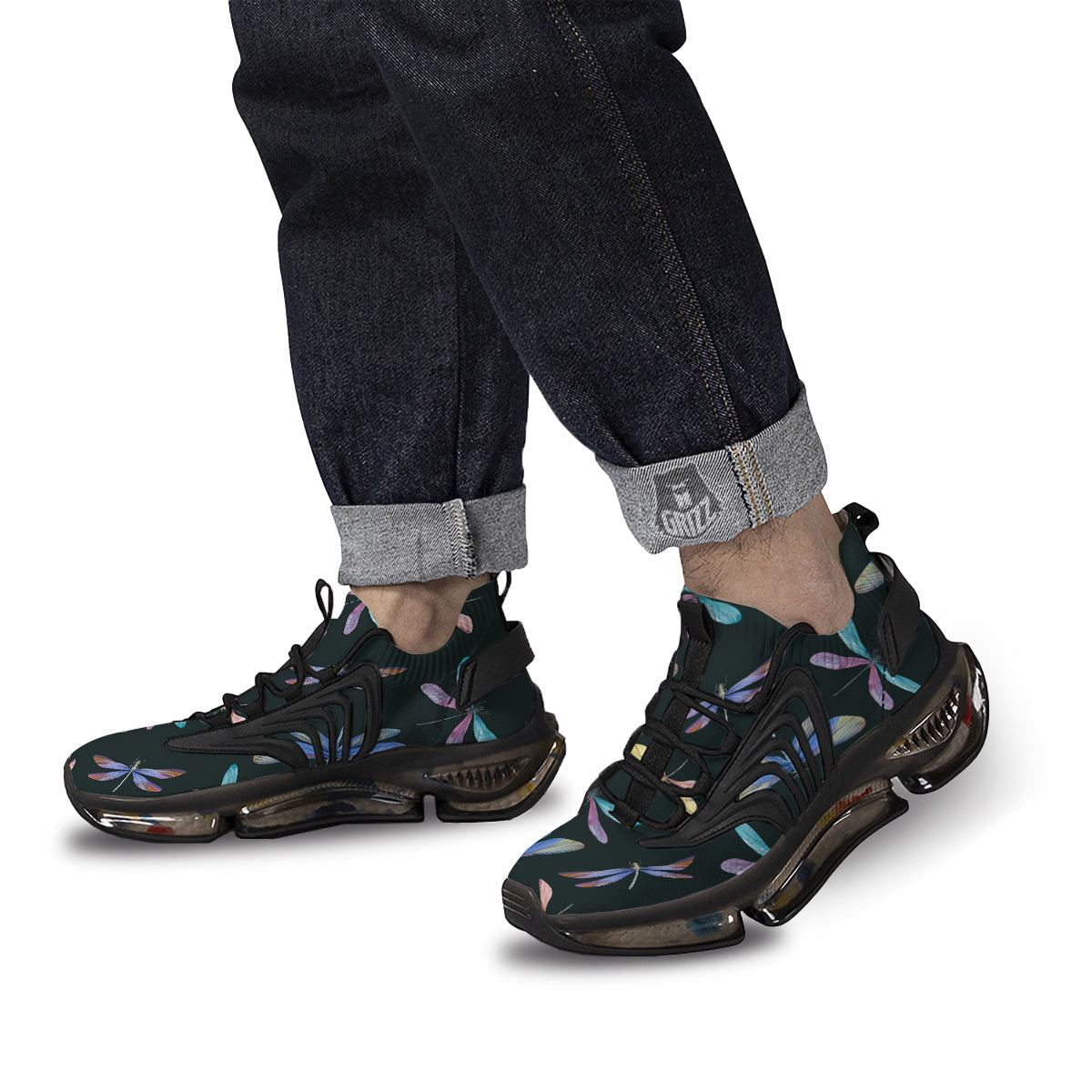 Dragonfly Vintage Print Pattern Black Gym Shoes-grizzshop