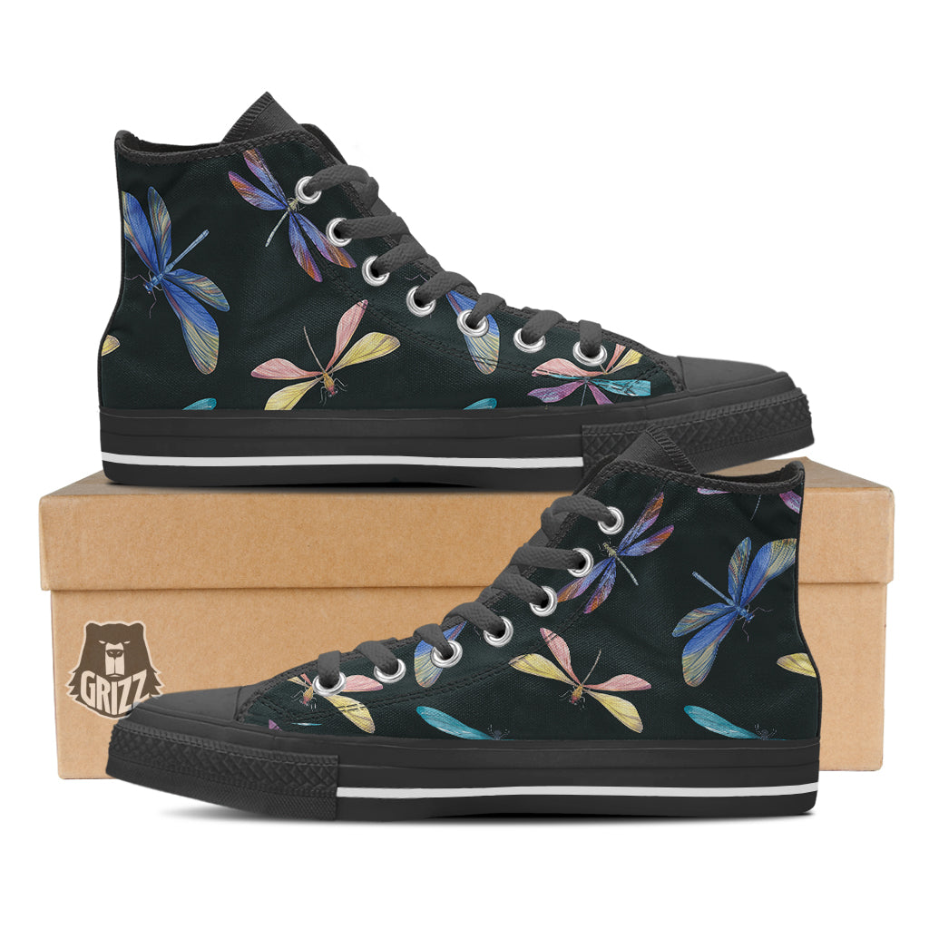 Dragonfly Vintage Print Pattern Black High Top Shoes-grizzshop