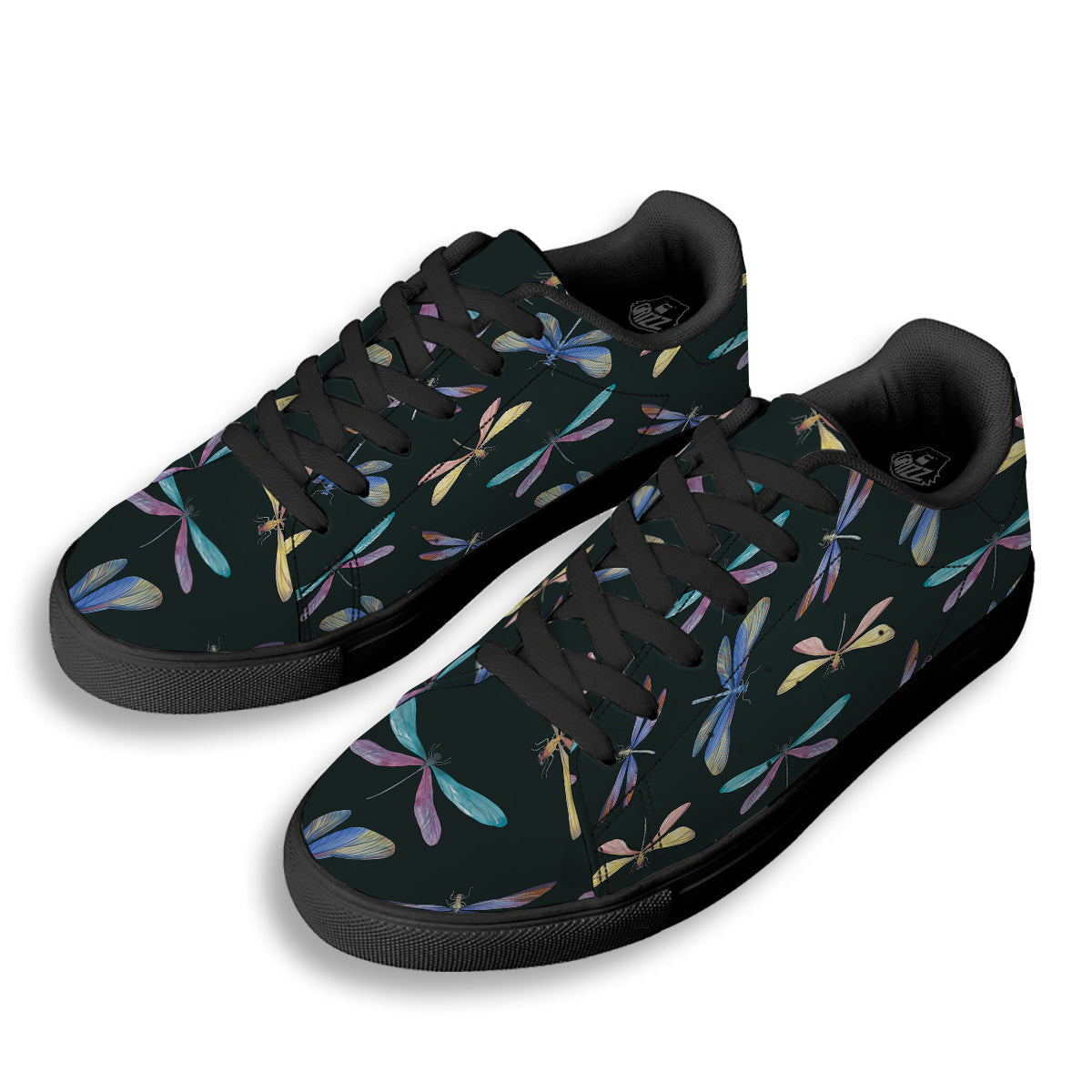 Dragonfly Vintage Print Pattern Black Low Top Sneakers-grizzshop