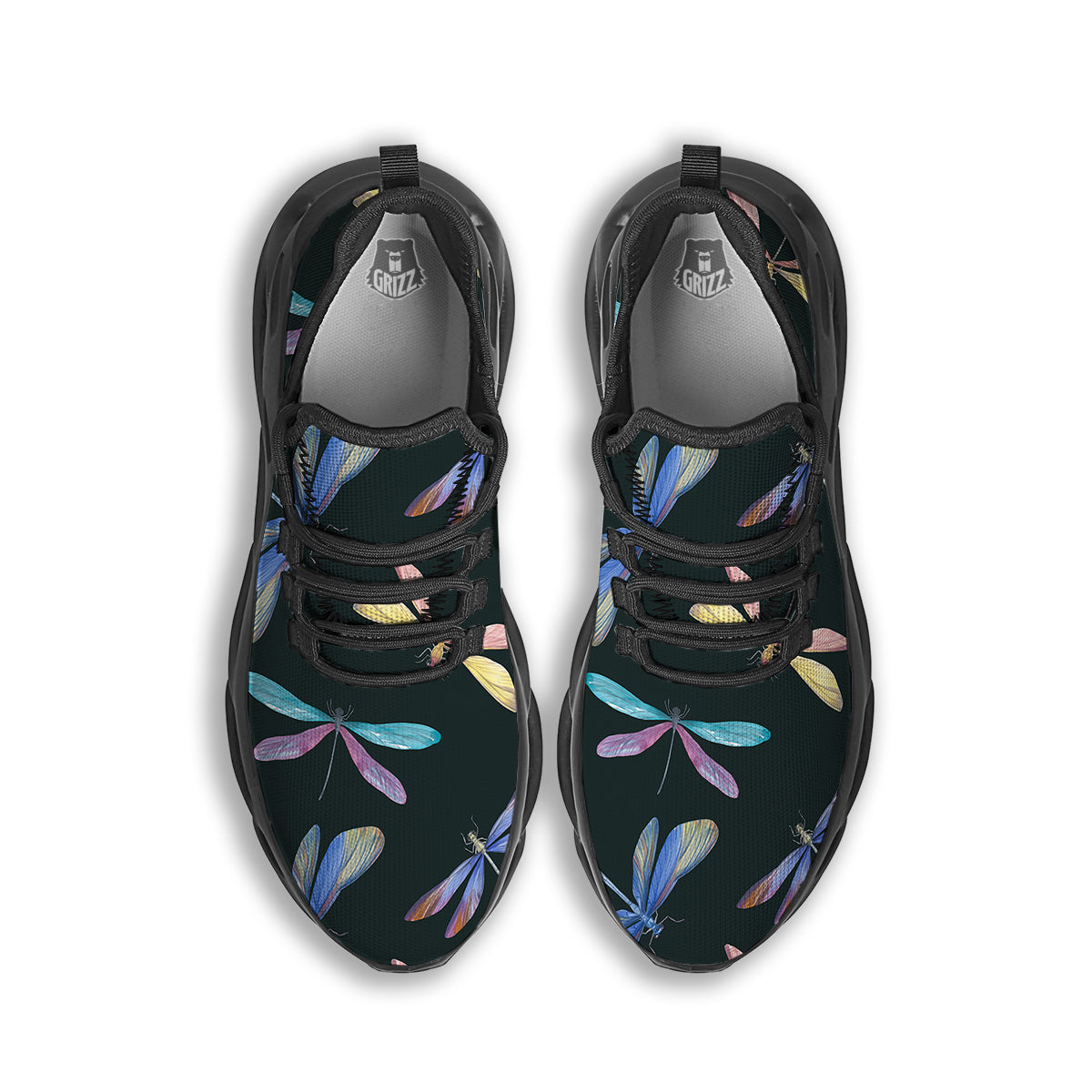 Dragonfly Vintage Print Pattern Black Running Shoes-grizzshop
