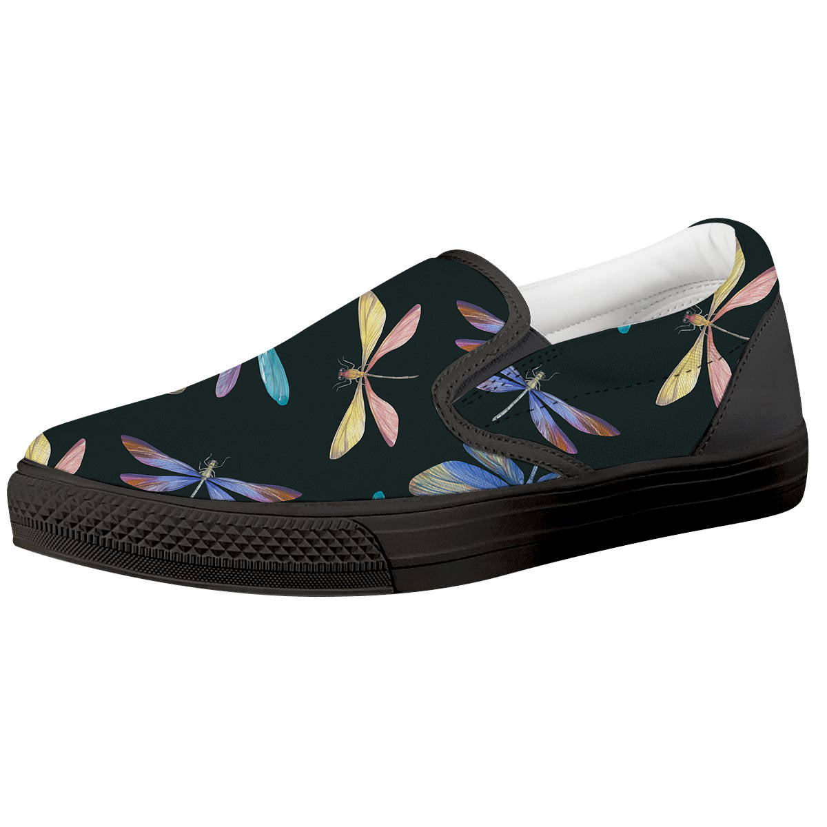 Dragonfly Vintage Print Pattern Black Slip On Shoes-grizzshop