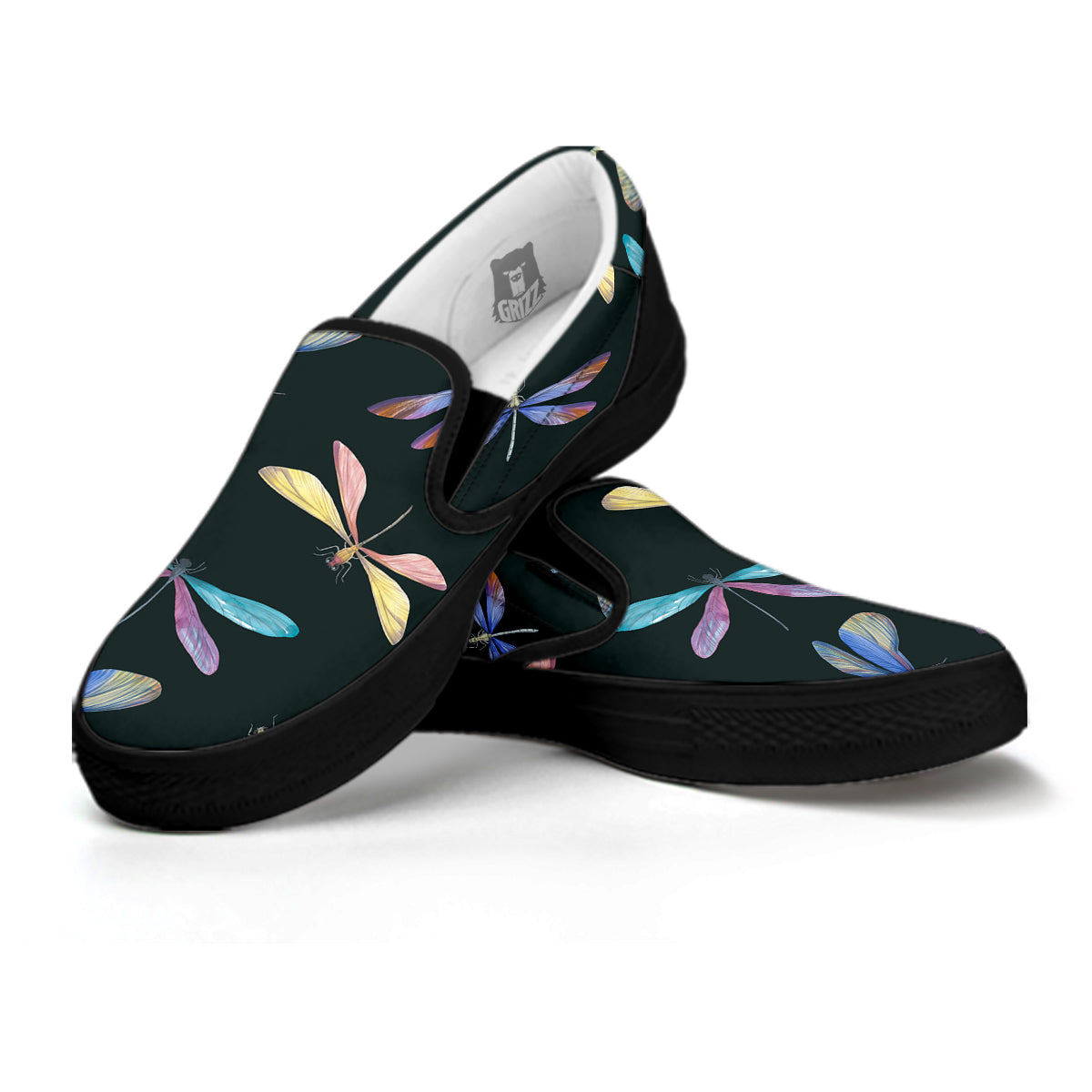 Dragonfly Vintage Print Pattern Black Slip On Shoes-grizzshop
